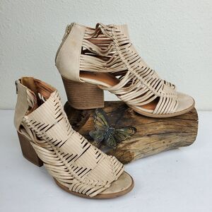 Qupid faux leather boho nude block heel sandals